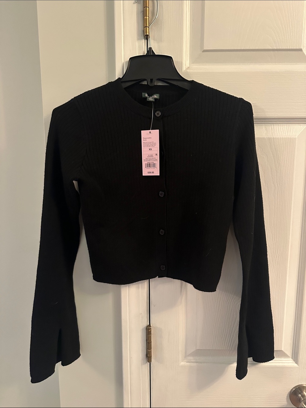 Wild Fable Black Ribbed Button-Front Cropped Cardigan- NWT!! Size XS